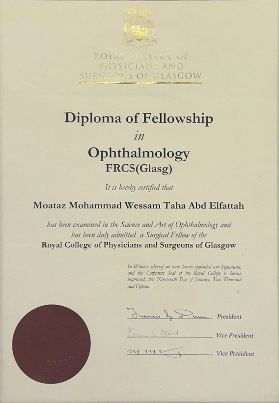 Diploma of Fellowship in Ophthalmology FRCS(Glasg) – Royal College of Physicians and Surgeons of Glasgow